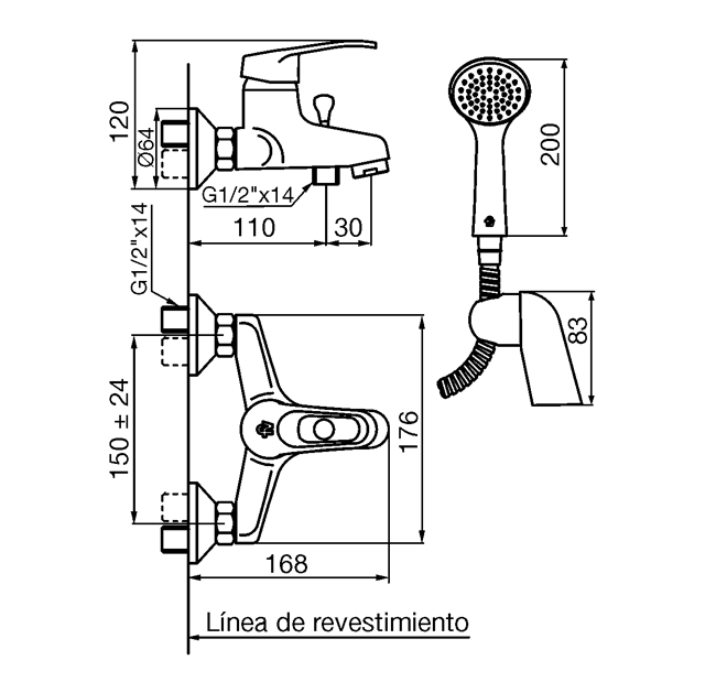 0310/B1 Arizona – Juego monocomando para bañera y ducha - Imagen 2